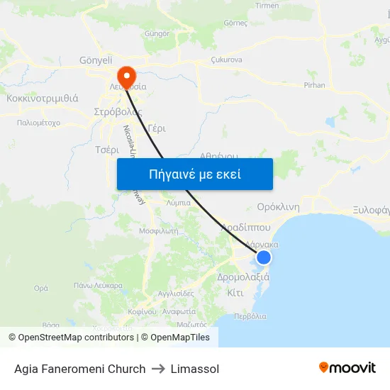 Agia Faneromeni Church to Limassol map