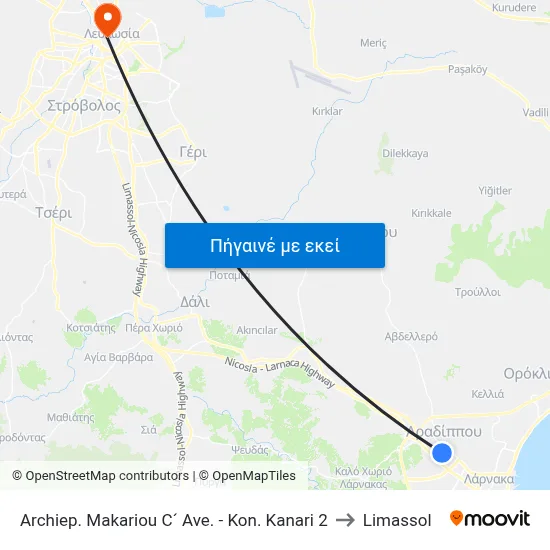 Archiep. Makariou C´ Ave. - Kon. Kanari to Limassol map