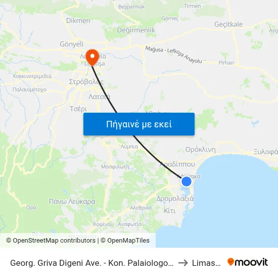 Georg. Griva Digeni Ave. - Kon. Palaiologou Ave. to Limassol map