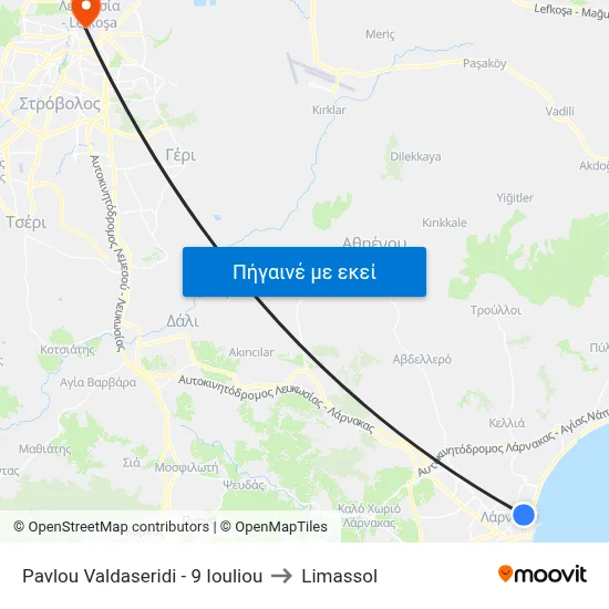 Pavlou Valdaseridi - 9 Iouliou to Limassol map