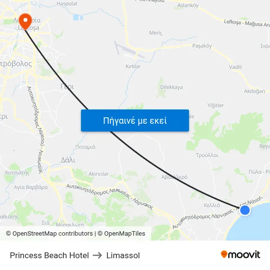 Princess Beach Hotel to Limassol map