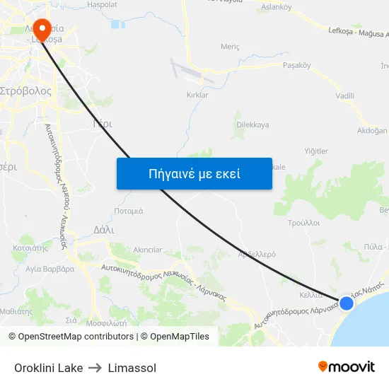Oroklini Lake to Limassol map