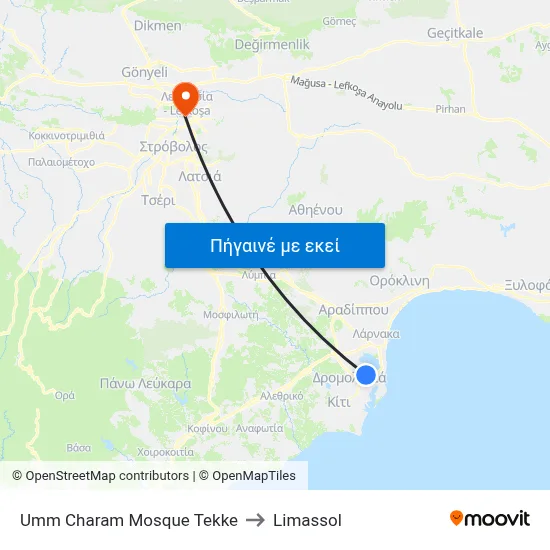 Umm Charam Mosque Tekke to Limassol map