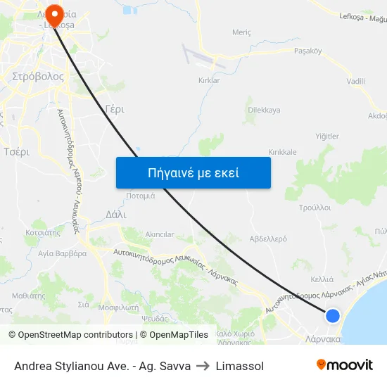Andrea Stylianou Ave. - Ag. Savva to Limassol map