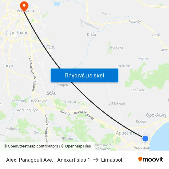 Alex. Panagouli Ave. - Anexartisias 1 to Limassol map