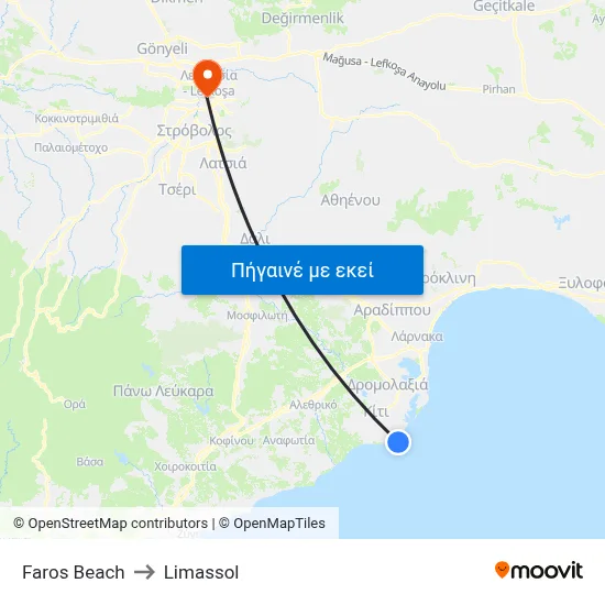 Faros Beach to Limassol map