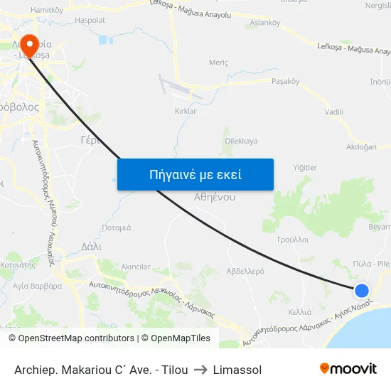 Archiep. Makariou C´ Ave. - Tilou to Limassol map