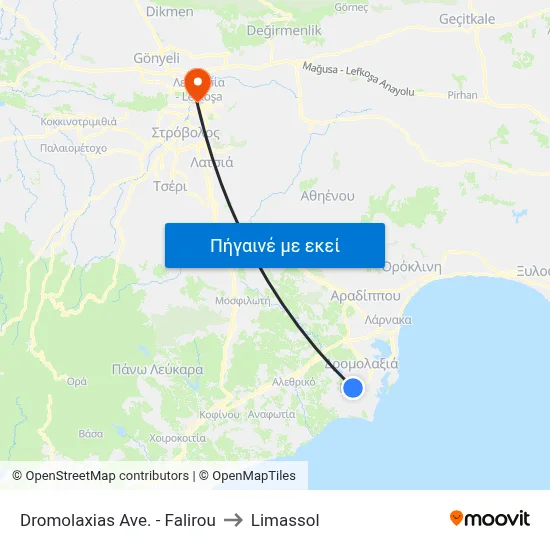 Dromolaxias Ave. - Falirou to Limassol map