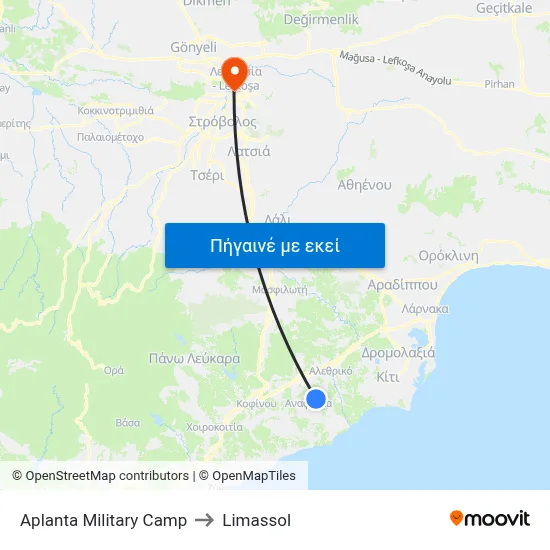 Aplanta Military Camp to Limassol map