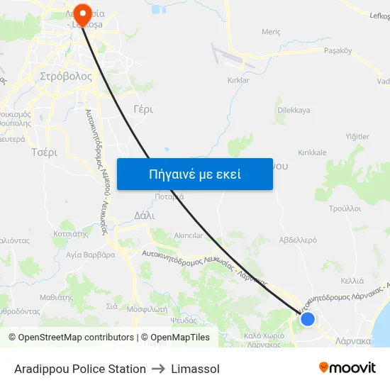 Aradippou Police Station to Limassol map