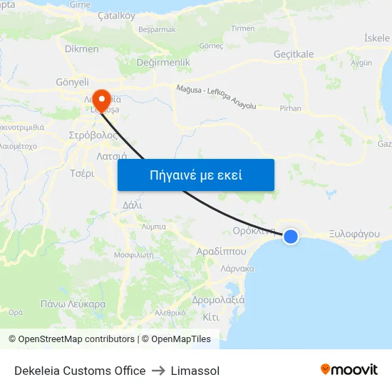 Dekeleia Customs Office to Limassol map
