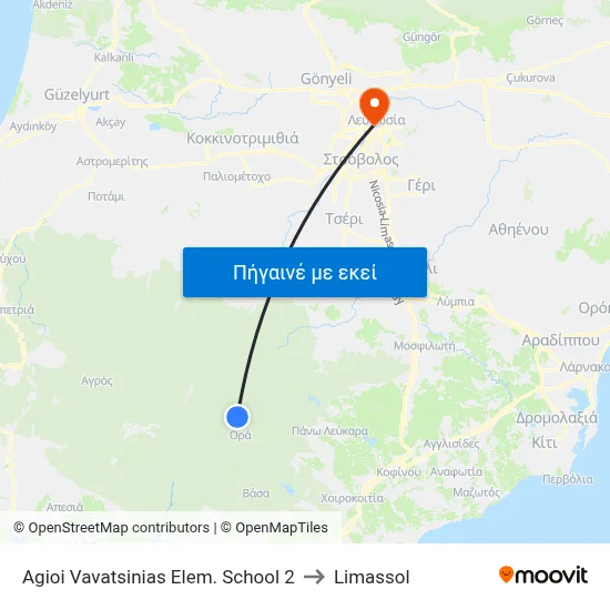 Agioi Vavatsinias Elem. School 2 to Limassol map