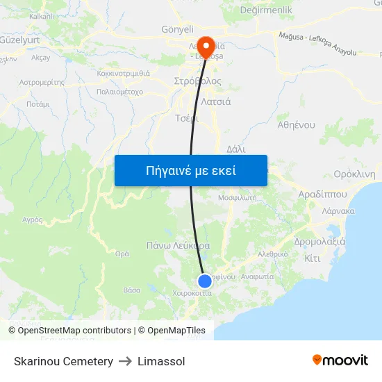 Skarinou Cemetery to Limassol map
