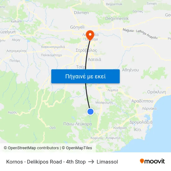 Kornos - Delikipos Road - 4th Stop to Limassol map