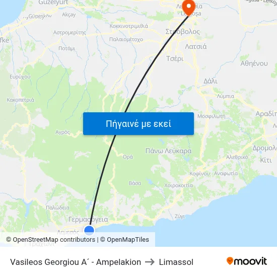 Vasileos Georgiou A´ - Ampelakion to Limassol map