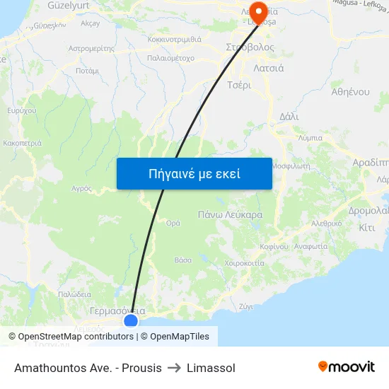 Amathountos Ave. - Prousis to Limassol map