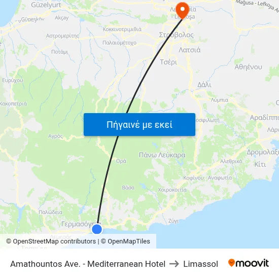 Amathountos Ave. - Mediterranean Hotel to Limassol map