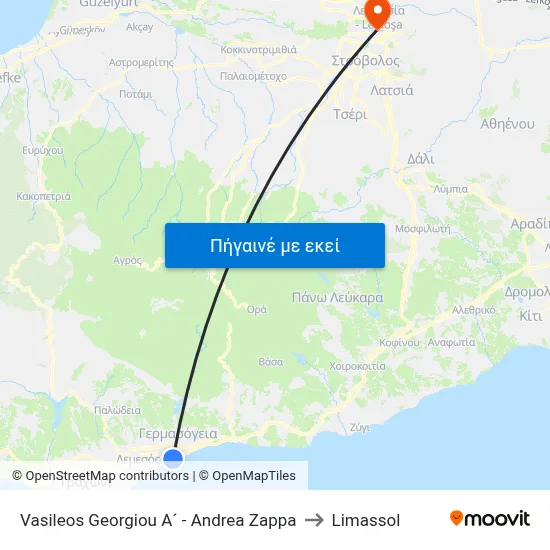 Vasileos Georgiou A´ - Andrea Zappa to Limassol map