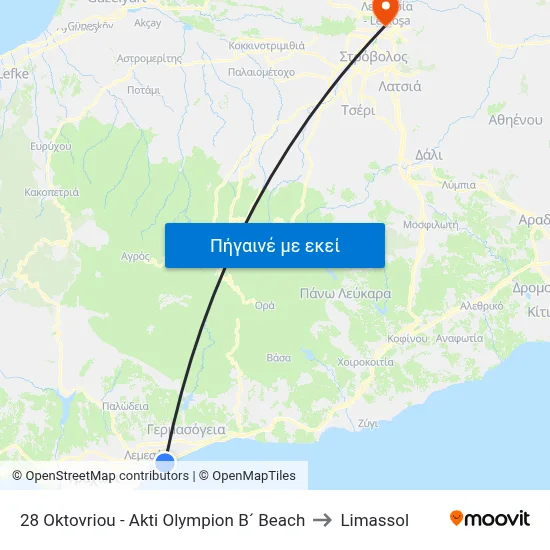 28 Oktovriou - Akti Olympion B´ Beach to Limassol map