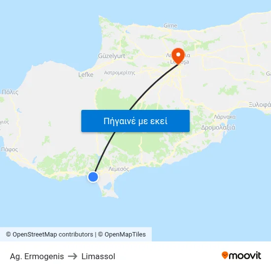 Ag. Ermogenis to Limassol map