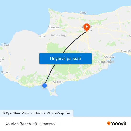 Kourion Beach to Limassol map
