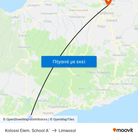 Kolossi Elem. School A´ to Limassol map