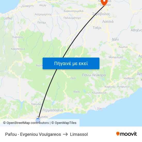 Pafou - Evgeniou Voulgareos to Limassol map