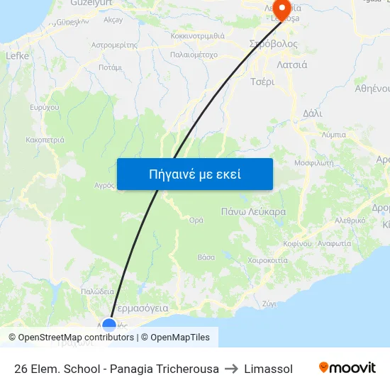 26 Elem. School - Panagia Tricherousa to Limassol map