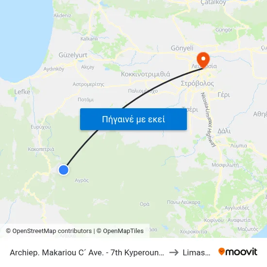 Archiep. Makariou C´ Ave. - 7th Kyperounta 1 to Limassol map