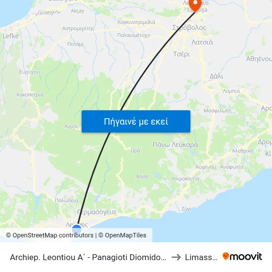 Archiep. Leontiou A´ - Panagioti Diomidous to Limassol map