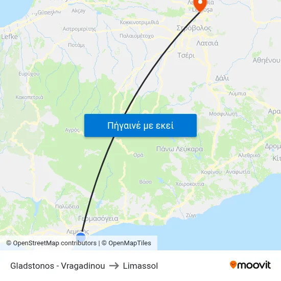 Gladstonos - Vragadinou to Limassol map