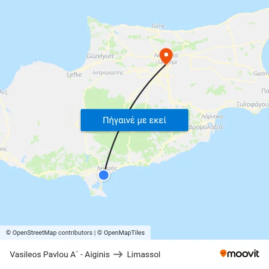 Vasileos Pavlou A´ - Aiginis to Limassol map