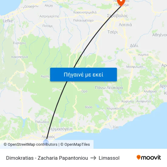 Dimokratias - Zacharia Papantoniou to Limassol map