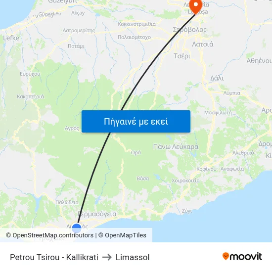 Petrou Tsirou - Kallikrati to Limassol map