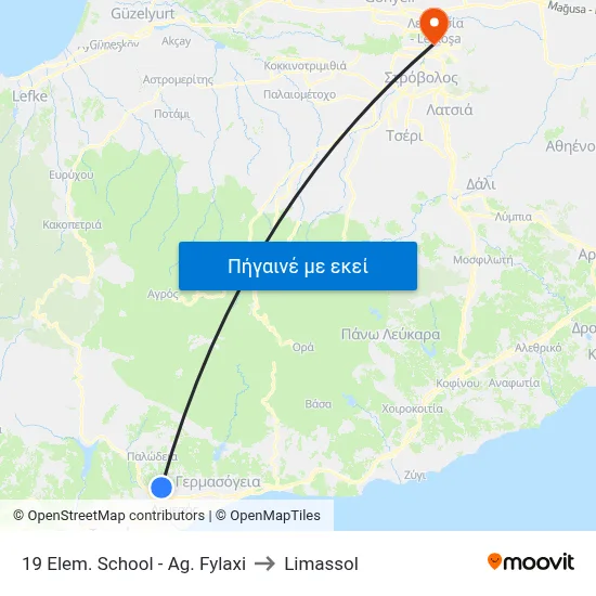 19 Elem. School - Ag. Fylaxi to Limassol map