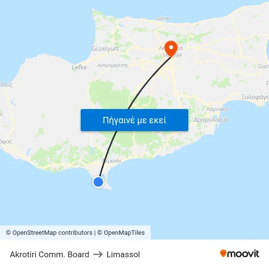 Akrotiri Comm. Board to Limassol map