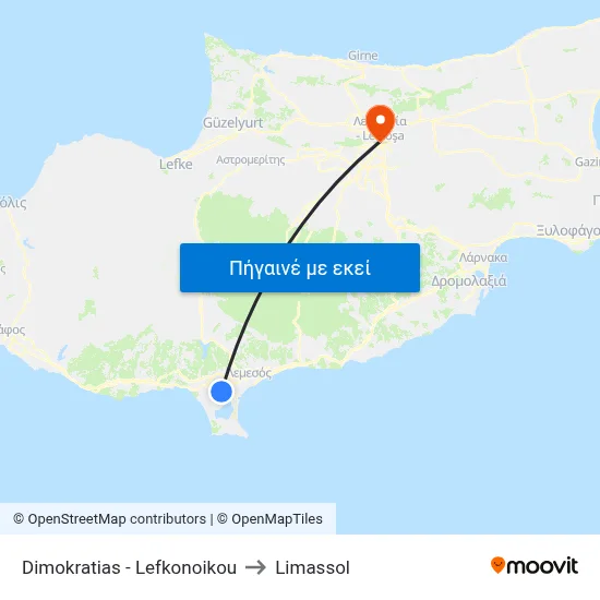 Dimokratias - Lefkonoikou to Limassol map