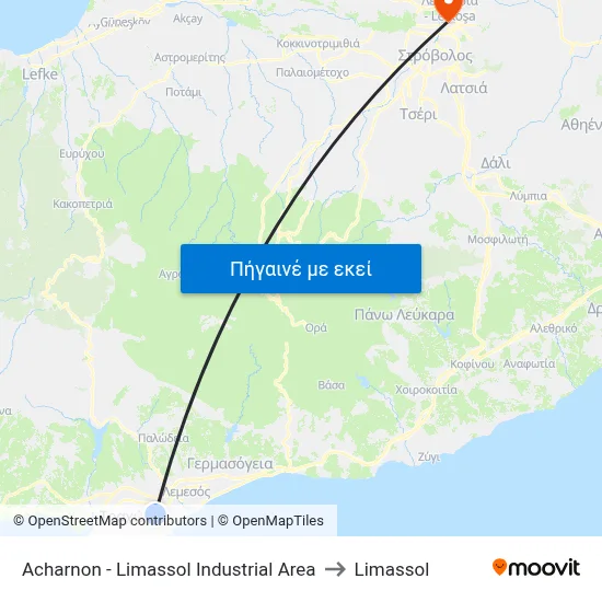 Acharnon - Limassol Industrial Area to Limassol map