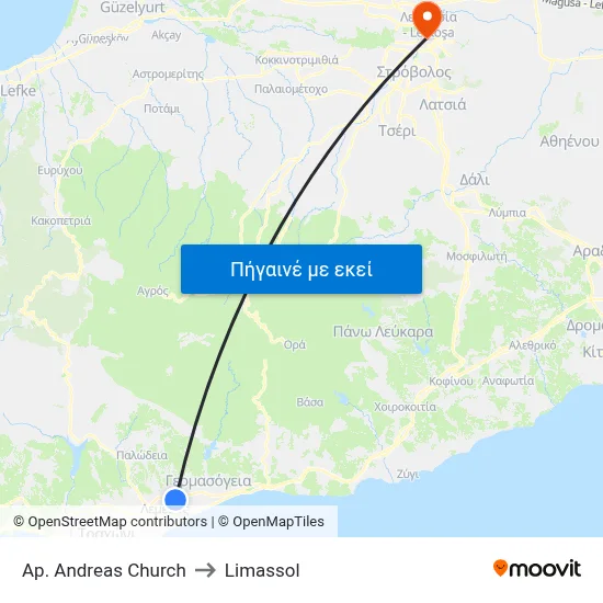 Ap. Andreas Church to Limassol map