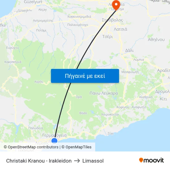 Christaki Kranou - Irakleidon to Limassol map