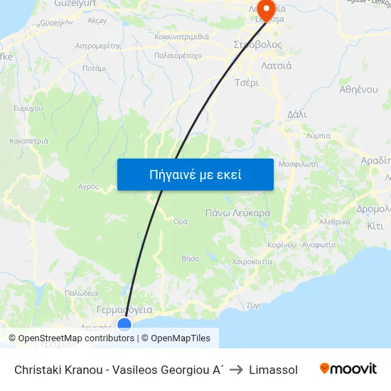 Christaki Kranou - Vasileos Georgiou A´ to Limassol map