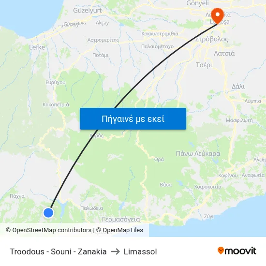 Troodous - Souni - Zanakia to Limassol map