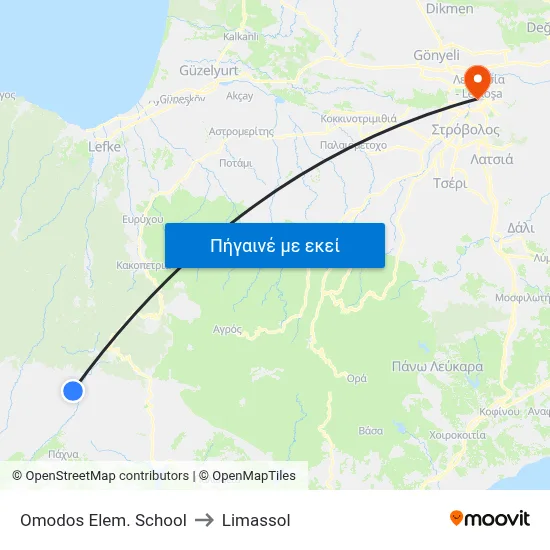 Omodos Elem. School to Limassol map