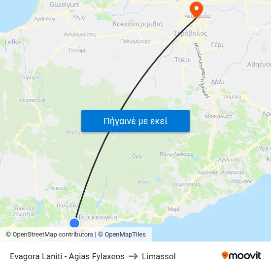 Evagora Laniti - Agias Fylaxeos to Limassol map