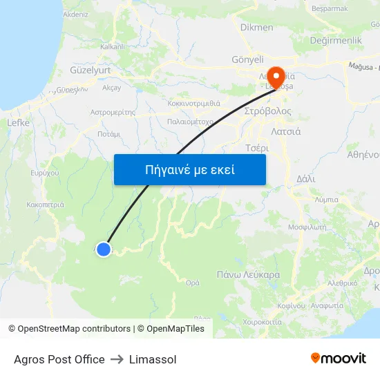 Agros Post Office to Limassol map