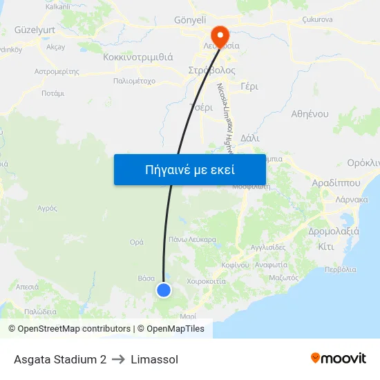 Asgata Stadium 2 to Limassol map