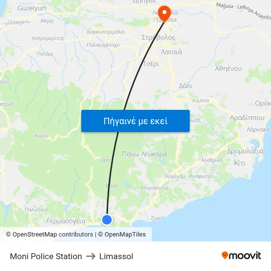Moni Police Station to Limassol map