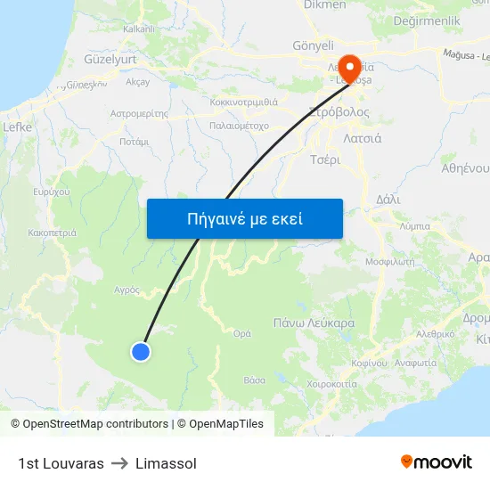 1st Louvaras to Limassol map