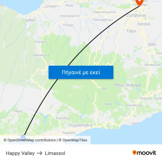 Happy Valley to Limassol map