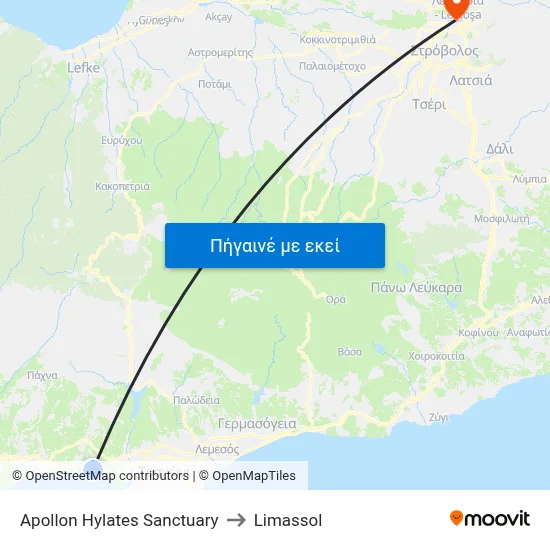 Apollon Hylates Sanctuary to Limassol map